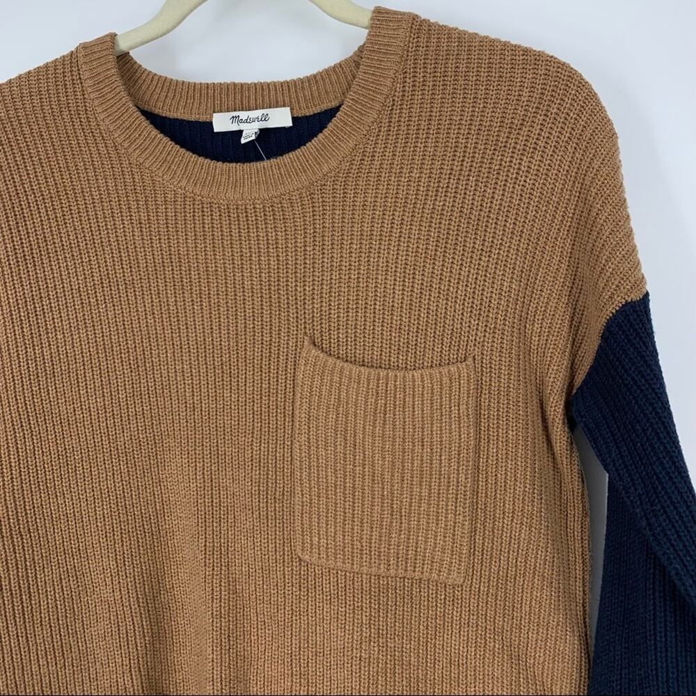 Madewell Thompson Pocket Ribbed Pullover Sweater Size XXS Blue Tan Colorblock - Picture 5 of 6